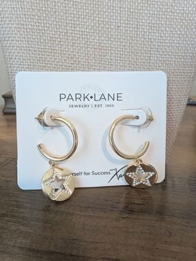 Park Lane Gold Hoop Earrings with Crystal Star Discs